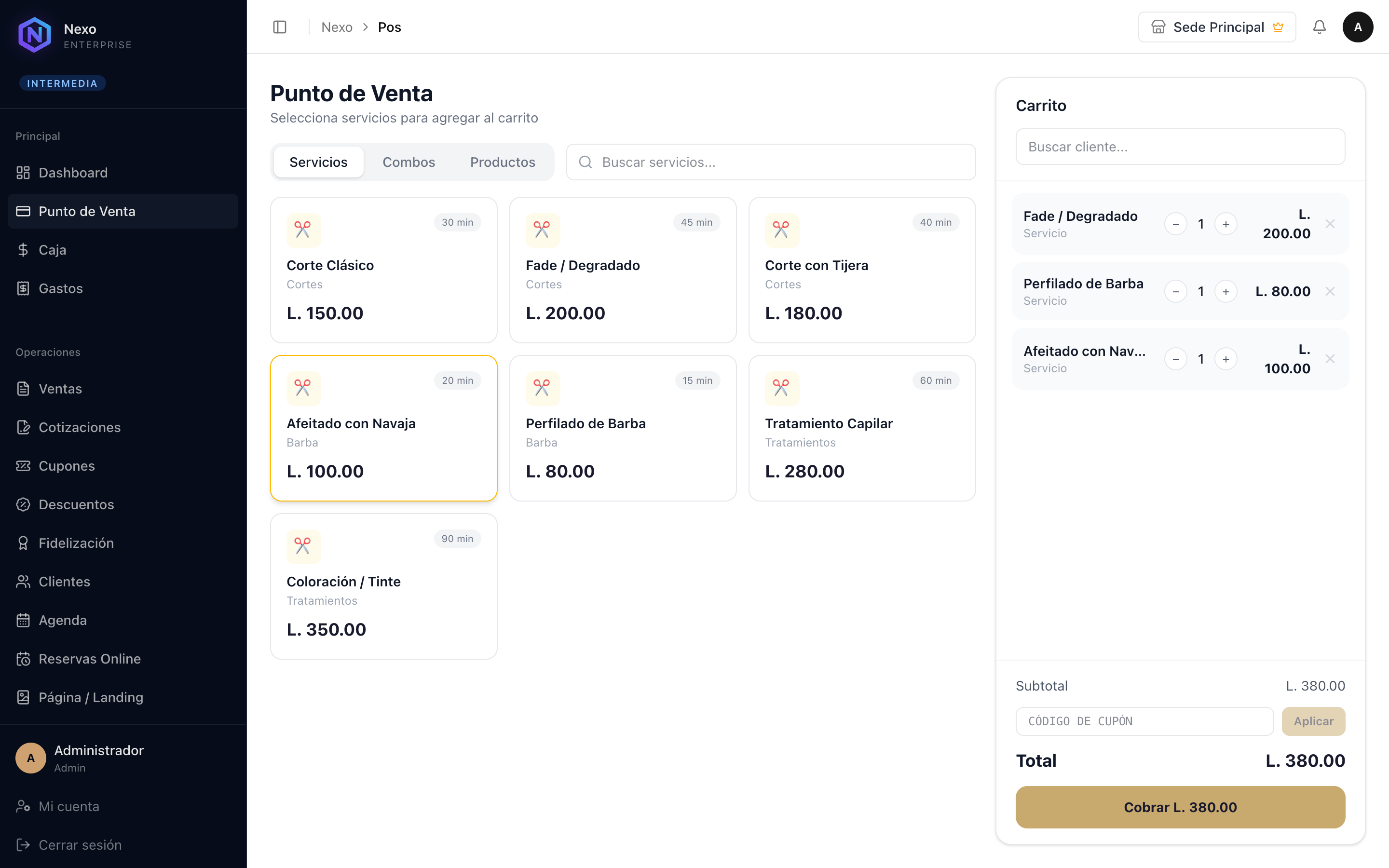 Pantalla de punto de venta de Nexo Enterprise